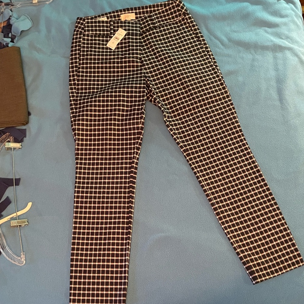 LOFT Black and White Plaid Pants